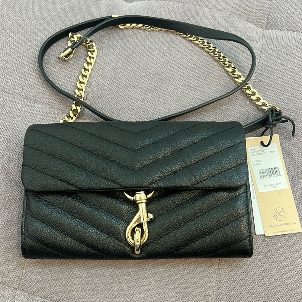 Rebecca Minkoff Edie WOC Wallet On A Chain Sml Leather Crossbody BLACK GOLD